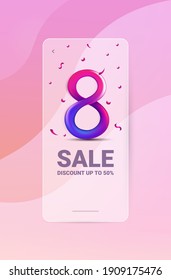 womens day 8 march holiday celebration sale banner flyer or greeting card with elegant number eight vertical vector illustration