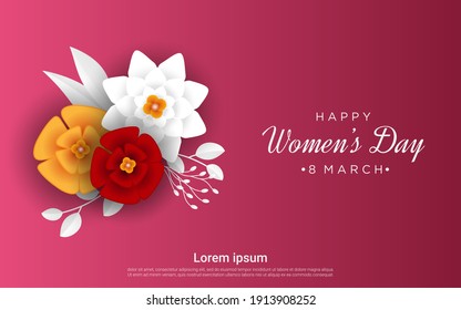 Womens Day 8 March Holiday Celebration Concept Sale Banner Greeting Card Poster Or Flyer With Flowers Vector Illustration