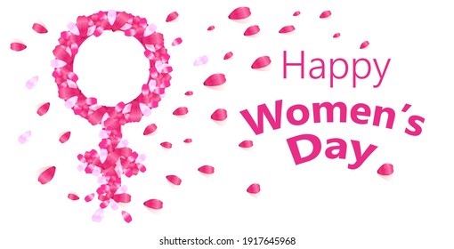 womens day 8 march holiday celebration banner flyer or greeting card with pink petals horizontal vector illustration