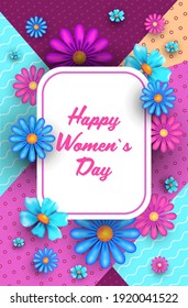 womens day 8 march holiday celebration concept lettering greeting card poster or flyer with flowers vertical vector illustration
