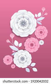 womens day 8 march holiday celebration banner flyer or greeting card with decorative paper flowers 3d rendering vertical vector illustration