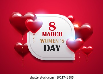 womens day 8 march holiday celebration banner flyer or greeting card with air balloons horizontal vector illustration