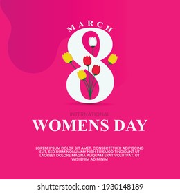 Women's Day. 8 March. International Women's Day. 8th march woman's day Facebook post with pink background. March 8 women's day Facebook post or banner with floral decoration.