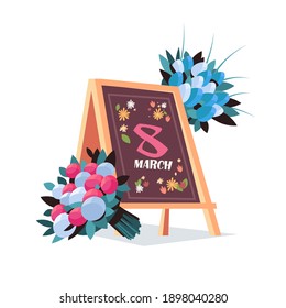 womens day 8 march message written on board with flowers holiday celebration concept banner flyer or greeting card vector illustration