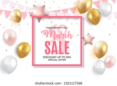 Women's Day, 8 March Sale Spring design with Flower. Vector  Illustration EPS10