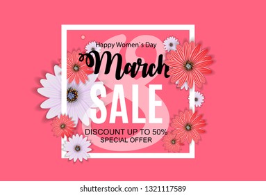 Women's Day, 8 March Sale Spring design with Flower. Vector  Illustration EPS10