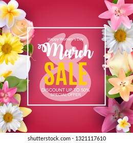 Women's Day, 8 March Sale Spring design with Flower. Vector  Illustration EPS10