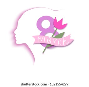 Womens Day 8 March symbol. Decorative woman silhouette on white background. Vector illustration