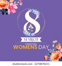 Día Internacional de la Mujer 8 de marzo Diseño de afiches con letras, flores, elementos decorativos y de las mujeres.