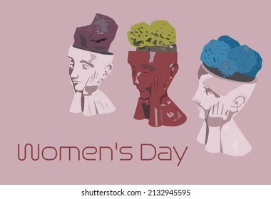 Women's day 8th of March women flower pot statue with text