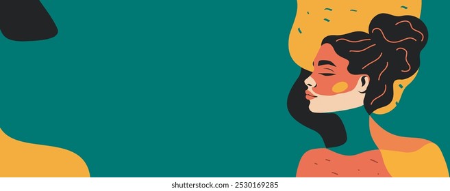 Día de la mujer. Arte Abstractas, retrato de mujer hermosa. Ilustración plana de Vector con lugar para texto