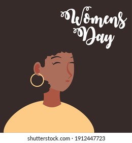 womens day, afro american woman character in cartoon vector illustration