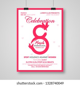 Womens day background with beautiful Flyer. Vector illustration template, card, banners, wallpaper, flyers, invitation, posters, brochure, voucher discount. - Vector