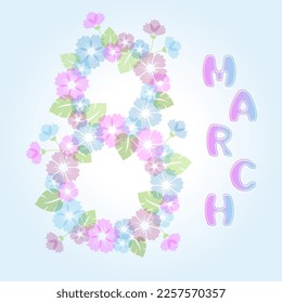 Women's day background with flowers. 8 March greeting card. Floral vector card. 