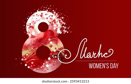 Women's day background with frame flowers. 8 March invitation card. Vector illustration.