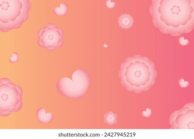 Womens Day background with gradient pink background, hearts and flowers