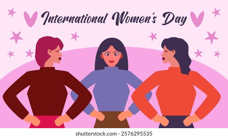 Women's day background for greeting, gift card and poster. Womens day digital banner, march 8. Women illustration vector.