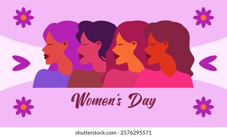 Women's day background for greeting, gift card and poster. Womens day digital banner, march 8. Women illustration vector.