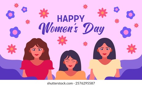 Women's day background for greeting, gift card and poster. Womens day digital banner, march 8. Women illustration vector.