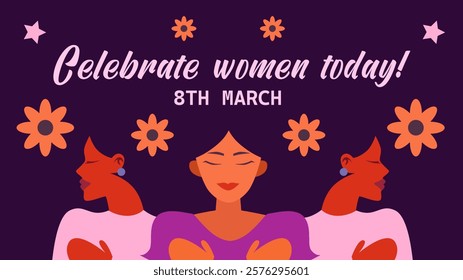 Women's day background for greeting, gift card and poster. Womens day digital banner, march 8. Women illustration vector.