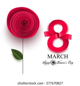 Women's Day Background With Paper Flower. 8 March Vector Illustration.