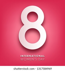 Women's day background with text. March 8 international holiday. Paper greeting card with number and date. Vector illustration.