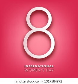 Women's day background with text. March 8 international holiday. Paper greeting card with number and date. Vector illustration.
