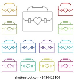 Women's day, bag, heart multi color icon. Simple thin line, outline vector of 8 march icons for UI and UX, website or mobile application