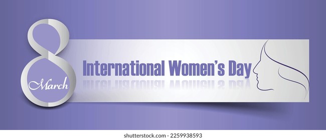 Women's day banner. 8 march purple Banner. Banner with face vector.