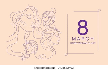 Women's day banner , 8 march, minimal line, vector illustration