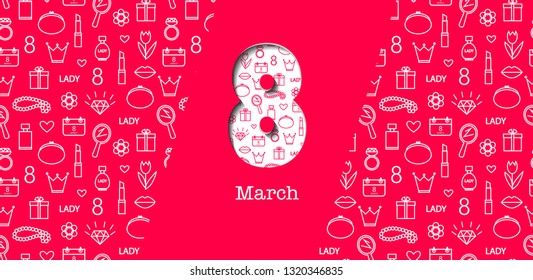 Women's Day  banner with floral  a festive background by March 8. For congratulations, invitations, card. 