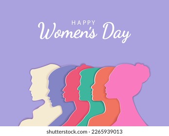 Women's Day banner or greeting card with womens faces .Mothers Day. Greeting card for 8 March.For brochures, postcards, tickets, banners.Womens History Month.