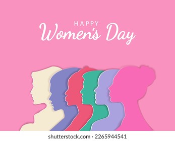 Women's Day banner or greeting card with womens faces .Mothers Day. Greeting card for 8 March.For brochures, postcards, tickets, banners.Womens History Month.