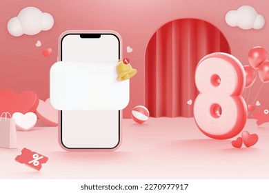 Women's day banner for product demonstration, Pink podium banner for online shopping or social media.