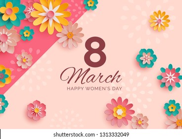 Women's Day Banner with Scattered Paper Flowers