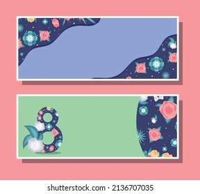 womens day banners with flowers set