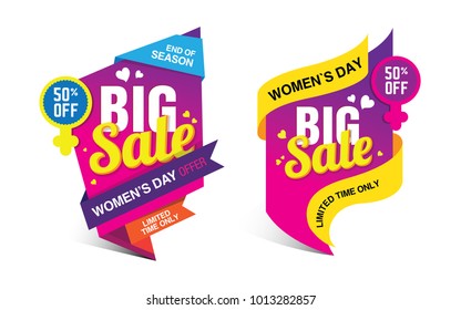 Womens Day Big Sale Banner Design Set with 50% Discount Tag