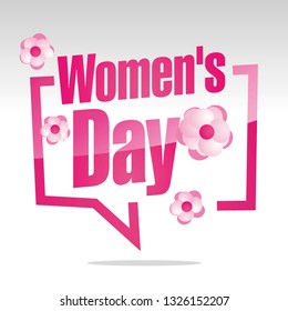 Womens Day in brackets speech pink flowers white isolated sticker icon