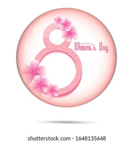 Womens day button with a number eight and flowers - Vector illustration