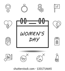 Women's day, calendar icon. Simple thin line, outline vector element of Women's day, 8 march icons set for UI and UX, website or mobile application
