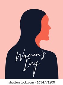 women's day campaign poster background design with long hair girl form back view vector illustration and signature calligraphy text.