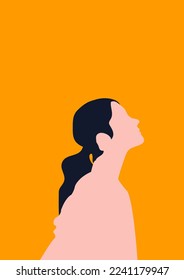 Women's day campaign poster background design with hair girl with face silhouette vector illustration.