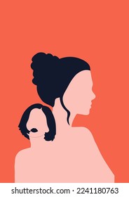 Women's day campaign poster background design with two or more girls with faces silhouette vector illustration. Female friendship. Colorful vector illustration.