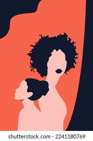 Women's day campaign poster background design with two or more girls with faces silhouette vector illustration. Female friendship. Colorful vector illustration.