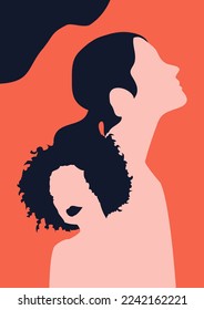Women's day campaign poster background design with two or more girls with faces silhouette vector illustration. Female friendship. Colorful vector illustration.
