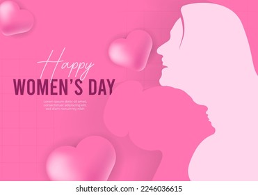 women's day campaign poster background design with two long hair girls with face silhouette vector illustration