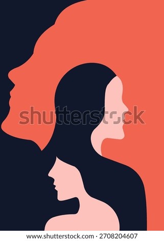 Women's Day campaign poster background design with three long-haired girls. Stock Illustration