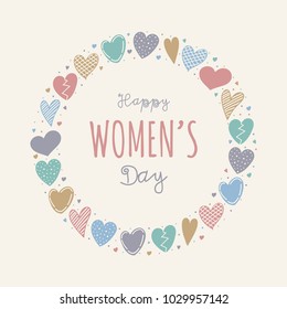Women's Day - card with cute hand drawn hearts. Vector.