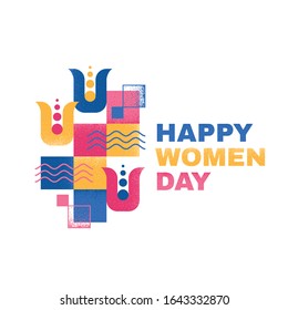 Women's day card, flat floral arrangement. Vector flowers' geometrical composition. 