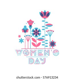 Women's day card, flat floral design. Vector flowers' composition background. 